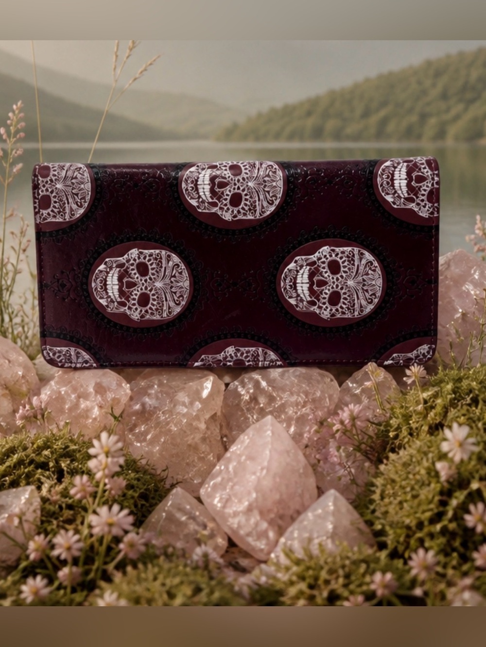 Burgundy Skull Print Wallet